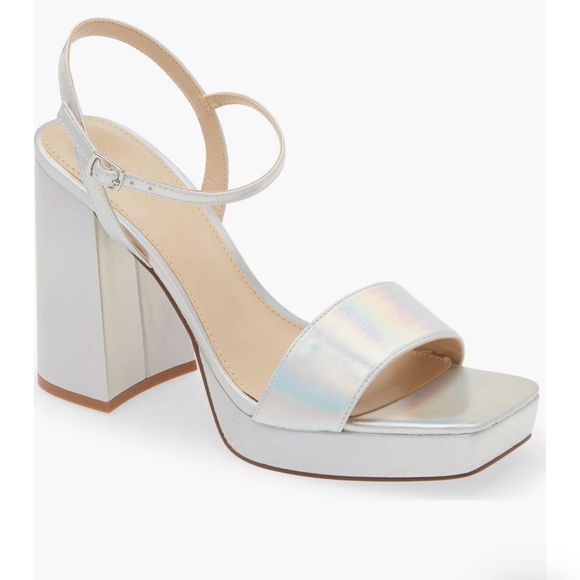 Open Edit Shoes - Open Edit Noella Ankle Strap Silver Platform Heels Size 10
